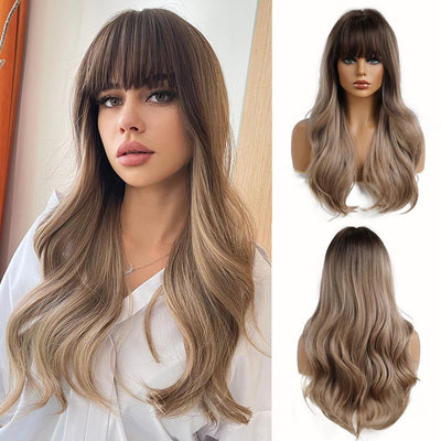 Peluca Larga Rizada con Flequillo Marrón para Mujer - Image 8