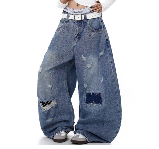 Jeans Curvy Desgastados con Parches Lavado Vintage - Image 10