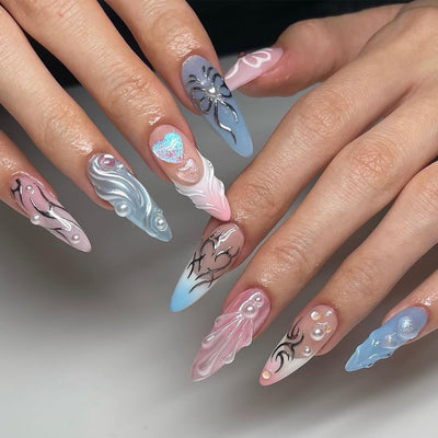Uñas Postizas 3D con Relieve de Cristales - Diseño Sofisticado - Image 20