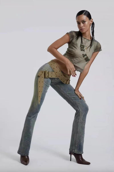 Pantalón Vaquero Cintura Baja con Cinturón de Lona y Efecto Reductor - Image 6
