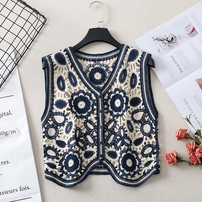 Chaleco de Primavera con Cuello V Irregular y Bordado Calado para Mujer - Image 8