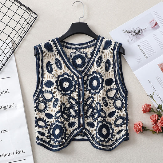Chaleco de Primavera con Cuello V Irregular y Bordado Calado para Mujer - Image 8