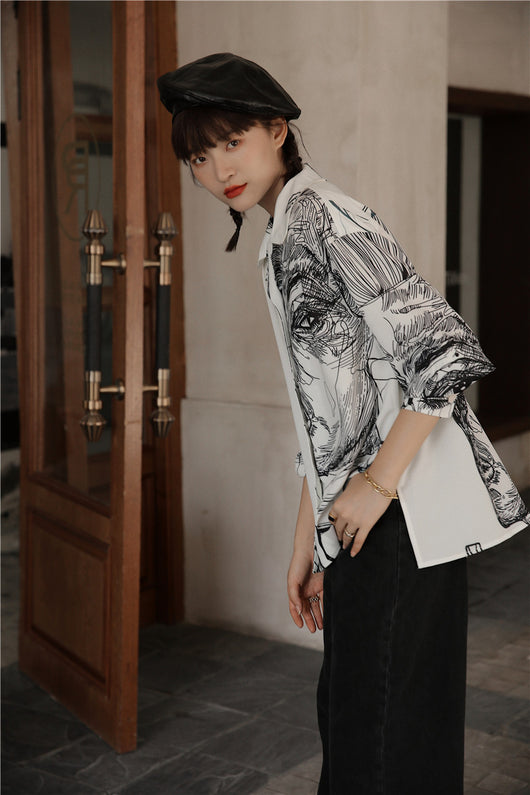 Blusa Occidental de Chifón Manga Larga con Contraste de Colores para Mujer - Image 11
