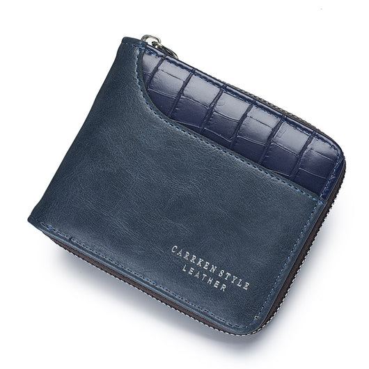 Billetera Hombre Cuero Patrón Piedra Capacidad Grande Tres Pliegues - Image 9