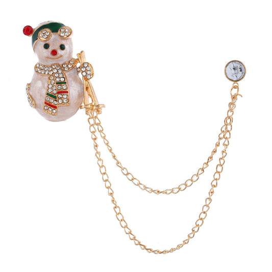 Broche Navideño Muñeco de Nieve Diamantes Doble Capa Estilo Europeo
