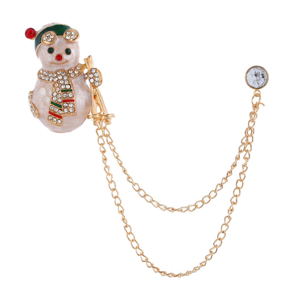 Broche Navideño Muñeco de Nieve Diamantes Doble Capa Estilo Europeo