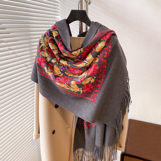 Chal de Cachemira Otoño Invierno con Bordado Floral Étnico Retro Artístico - Image 15