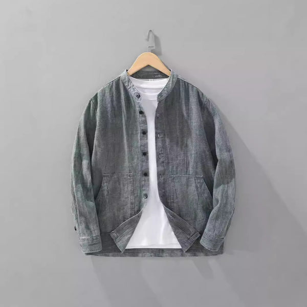 Camisa Retro de Lino con Cuello Mao para Hombre - Diseño Clásico Casual