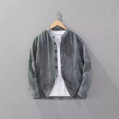 Camisa Retro de Lino con Cuello Mao para Hombre - Diseño Clásico Casual
