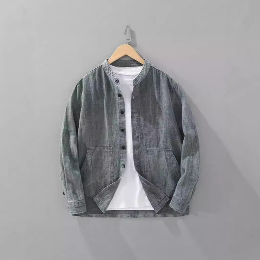 Camisa Retro de Lino con Cuello Mao para Hombre - Diseño Clásico Casual