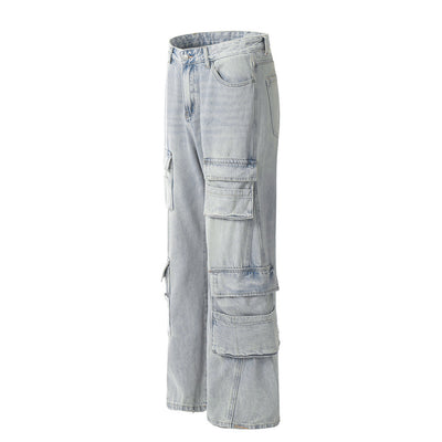 Overol Denim Claro para Hombre con Múltiples Bolsillos y Corte Recto Ancho - Image 8