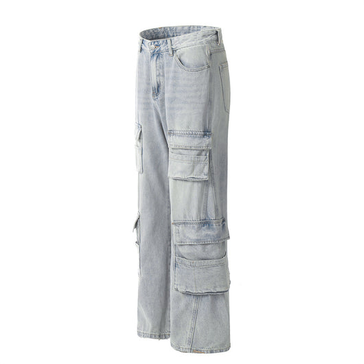 Overol Denim Claro para Hombre con Múltiples Bolsillos y Corte Recto Ancho - Image 8