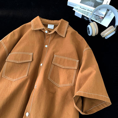 Camisa Retro de Manga Corta para Hombre - Estilo Casual