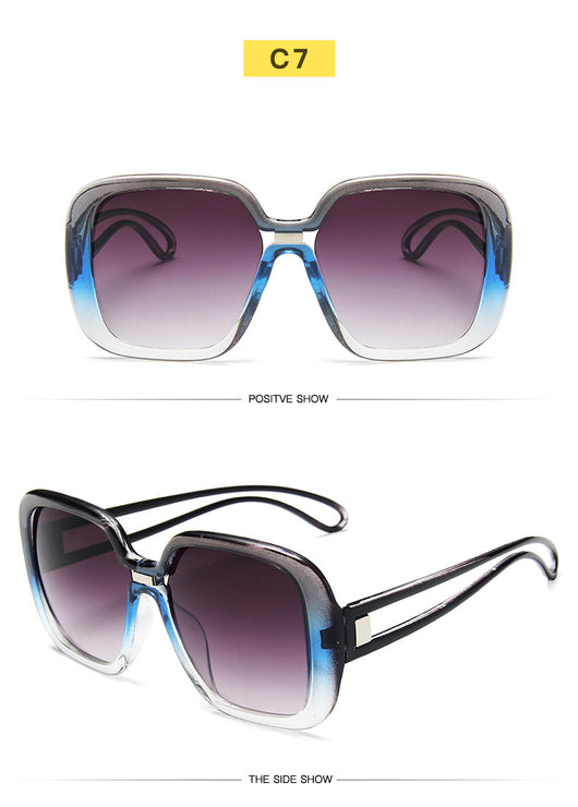Large frame sunglasses with gradient purple lenses and a blue-to-clear fade on the bottom of the frame. - Image 12