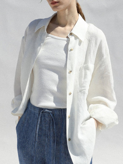 Camisa de Lino Puro Diseño Exclusivo Cuello Solapa Mujer - Image 8