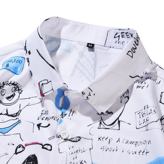 Camisa Suelta de Verano para Hombre con Estampado Gráfico y Cuello Solapa - Image 2