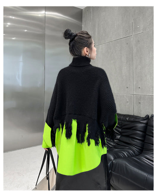 Suéter Cuello Alto Retro con Parches de Colores Contrastantes - Image 12