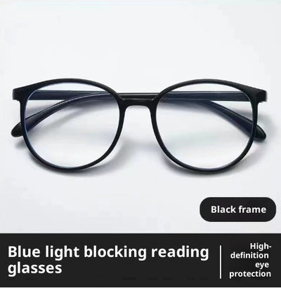 Black round frame reading glasses with blue light blocking lenses for high-definition eye protection. - Image 6