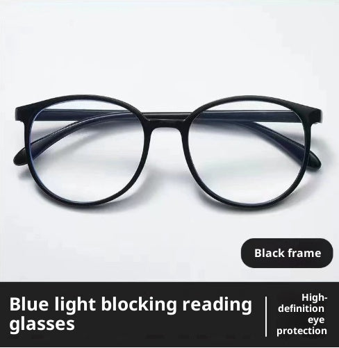 Black round frame reading glasses with blue light blocking lenses for high-definition eye protection. - Image 6
