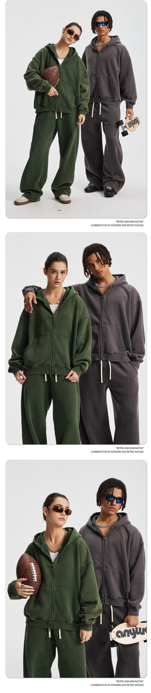Men's pink washed full-zip hooded jacket and matching sweatpants set, featuring a relaxed fit and drawstring details. - Image 29