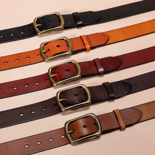 Cinturón de Cuero Genuino para Hombre con Hebilla Retro Latón