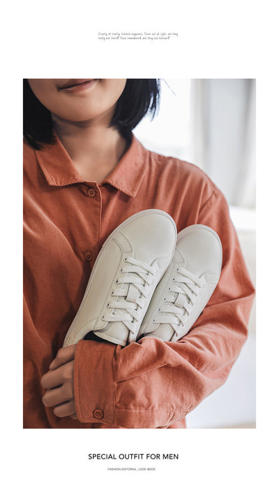 Tenis Blancos de Cuero Respirable con Suela Plana - Estilo Versátil - Image 8