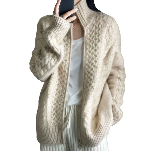 Cardigan de Cuello Alto con Cierre de Cashmere Grueso para Mujer