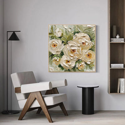 Cuadro Abstracto Óleo sobre Lienzo - Arte Moderno Flores y Hojas Verdes para Decoración del Hogar - Image 8