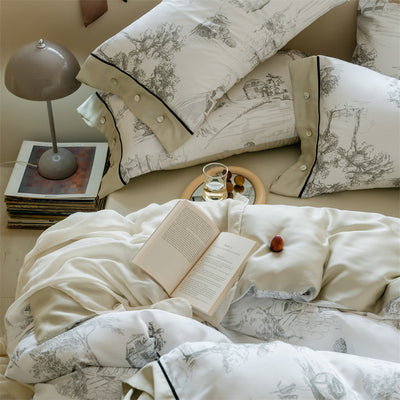 Juego de Cama Tencel Estilo Pastoral Retro de Cuatro Piezas - Image 12