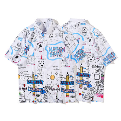 Camisa Suelta de Verano para Hombre con Estampado Gráfico y Cuello Solapa - Image 9