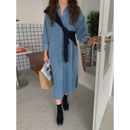 Vestido Denim Mujer Otoño Largo Holgado Manga Larga Casual - Image 8