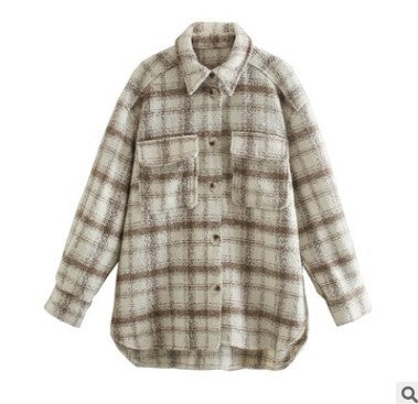 Chaqueta de Lana a Cuadros Suelta para Mujer