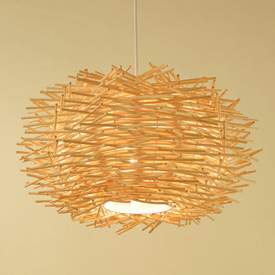 Lámpara Colgante Artesanal de Bambú Tejido - Jaula Pájaros Estilo Rústico Asiático - Image 10