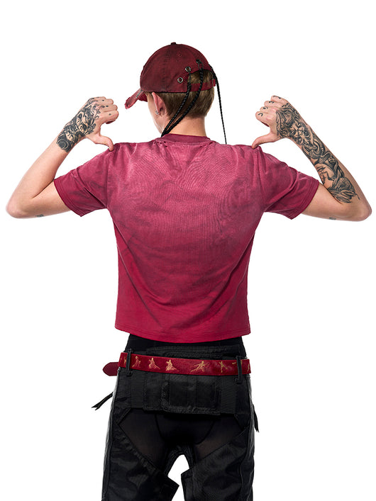 Playera Roja Slim Fit Desgastada con Efecto Lavado Sucio - Image 5