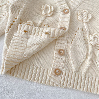 Cardigan Infantil Tejido a Mano con Flores - Image 11