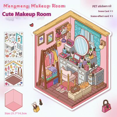 Diy Notebook Decompression Stacking Miniature Sticker set featuring a cute cartoon hot pot shop scene with animal characters. - Image 15