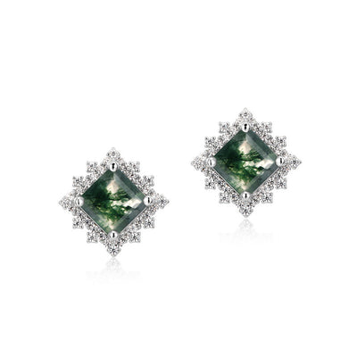 Aretes de Ágata Verde Musgo Cuadrados con Plantas Acuáticas - Lujo Accesible - Image 2