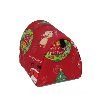 Teal cotton pet nest with a colorful forest pattern, lined with white plush, designed for small birds or parrots. - Image 22