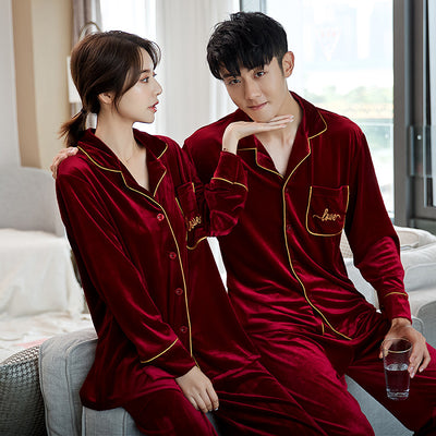Pijamas para Parejas Terciopelo Rojo Dorado - Manga Larga Otoño Primavera - Image 7