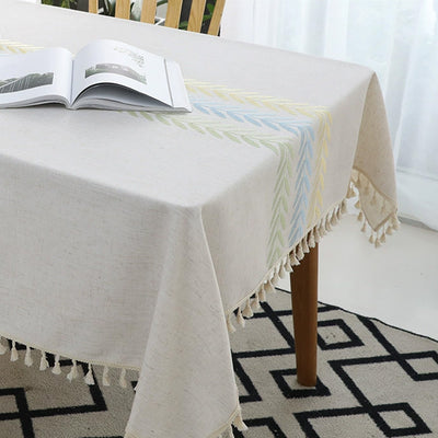 Mantel Rectangular de Algodón y Lino con Borlas - Protector de Mesa Elegante - Image 3