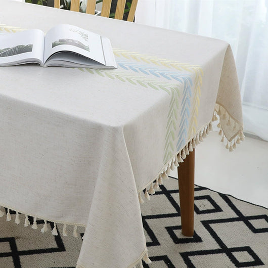 Mantel Rectangular de Algodón y Lino con Borlas - Protector de Mesa Elegante - Image 3