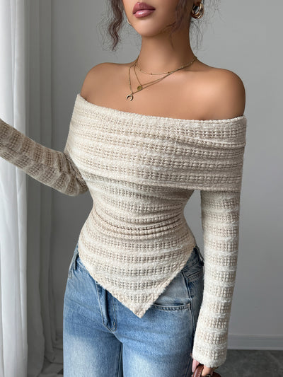 Blusa Larga de Hombros Descubiertos en Tono Damasco Suave - Image 10