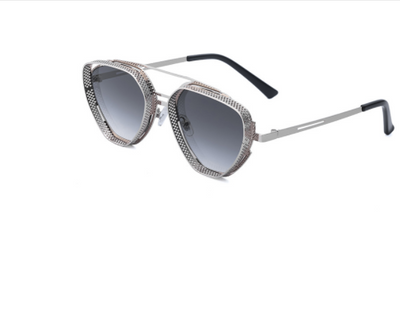 Steampunk hollow-out sunglasses for men with blue lenses, silver metal frame, and perforated side shields. - Image 21