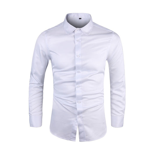 Camisa de Negocios Manga Larga Talla Grande Cuello Solapa Color Sólido para Hombre - Image 11