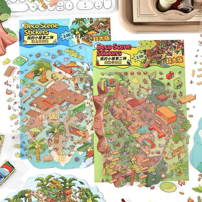 "Sea Studio" extra large landscaping stickers with a three-dimensional cottage island design and various decorative elements. - Image 7