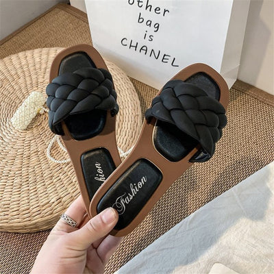Sandalias Coreanas Tejidas con Punta Cuadrada