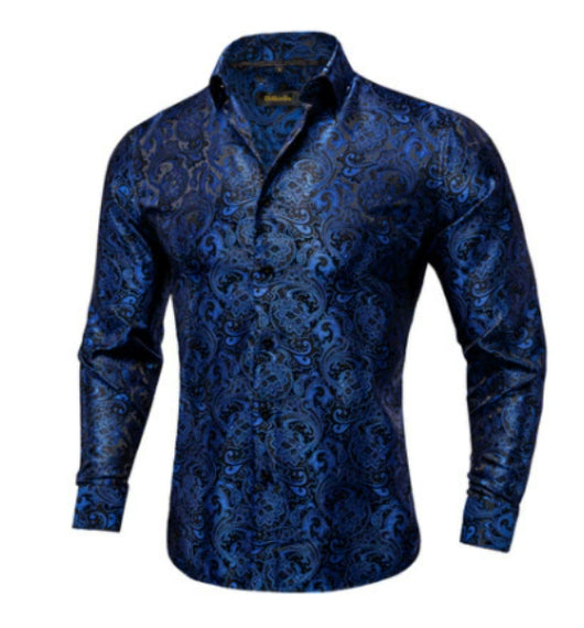 Camisa de Seda Estampado Paisley Azul Verdoso - Diseño Floral Sofisticado para Hombre - Image 21