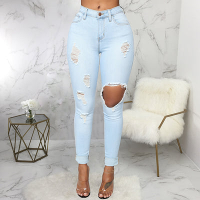Pantalón Vaquero Talle Alto Elástico con Lavado Versátil