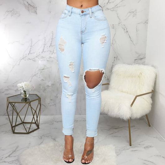 Pantalón Vaquero Talle Alto Elástico con Lavado Versátil