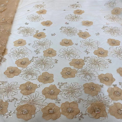 Tela de Malla Bordada 3D con Lentejuelas y Cuentas - Image 32